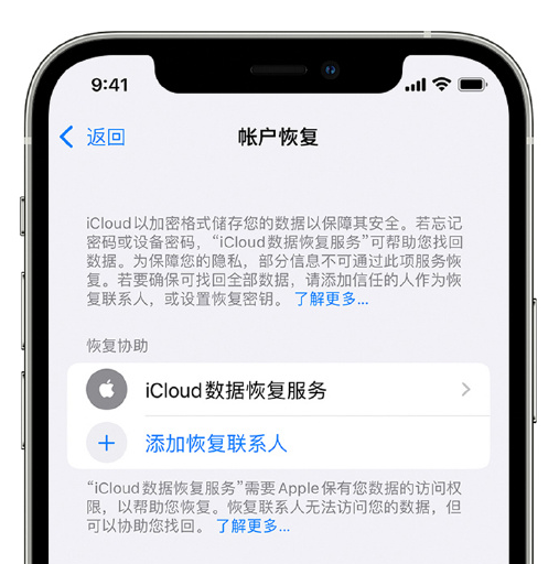 砀山苹果手机维修分享在 iPhone 上设置帐户恢复联系人的方法 